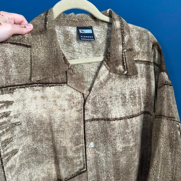Vintage 90s Diomoda Button Down Men's Size 2XL Brown Jean Print Collared Urban - Picture 5 of 8